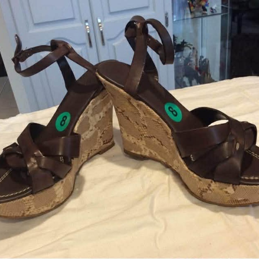 Brown Leather Wedge Sandals with Braided Espadrille Platform